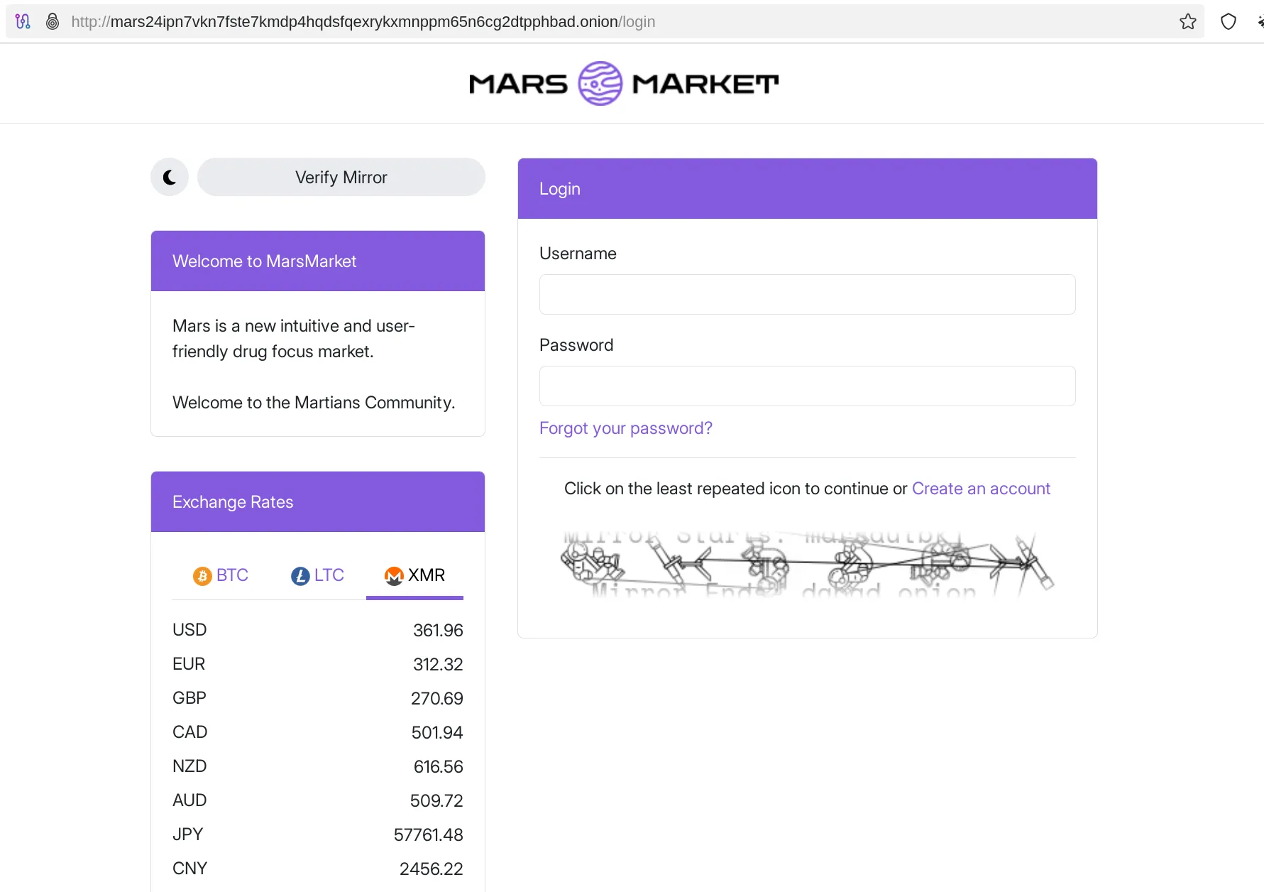 MarsMarket registration form with username and password fields